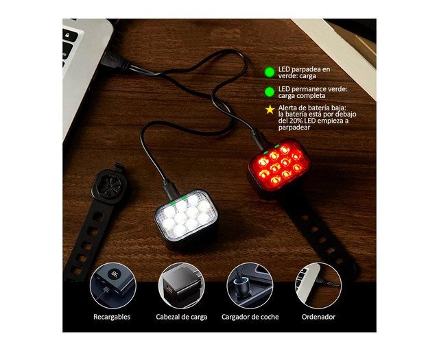 Foto 4 pulgar | Luz Recargable USB LED Modo Blanco y Rojo para Bicicleta