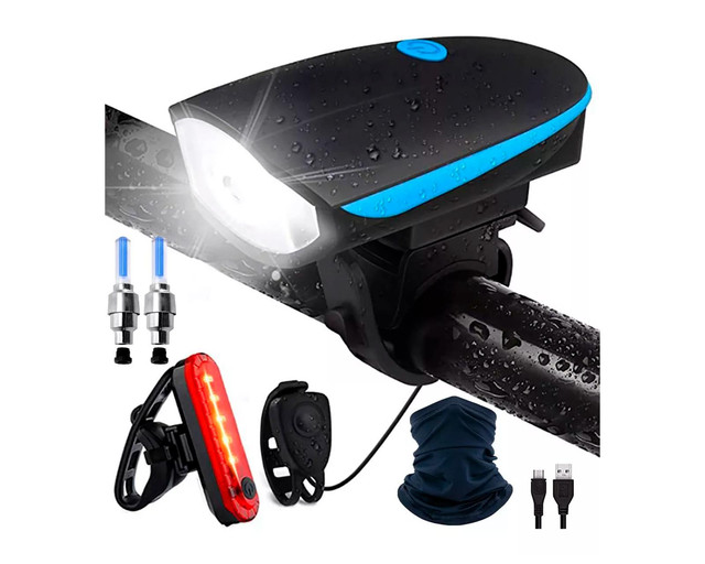 Linterna Frontal Bicicleta 250 Lúmenes 3 Modos + Luz Trasera 4 Modos