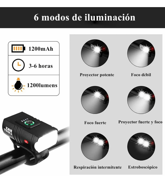 Foto 3 pulgar | Xtellar Kit Luces Led De Alta Potencia Para Bicicleta, Negras, 1200 Lumens, Delantera Y Trasera