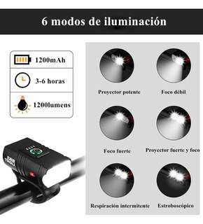 Foto 2 | Xtellar Kit Luces Led De Alta Potencia Para Bicicleta, Negras, 1200 Lumens, Delantera Y Trasera
