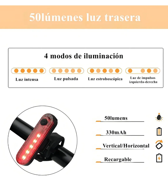 Foto 5 pulgar | Xtellar Kit Luces Led De Alta Potencia Para Bicicleta, Negras, 1200 Lumens, Delantera Y Trasera