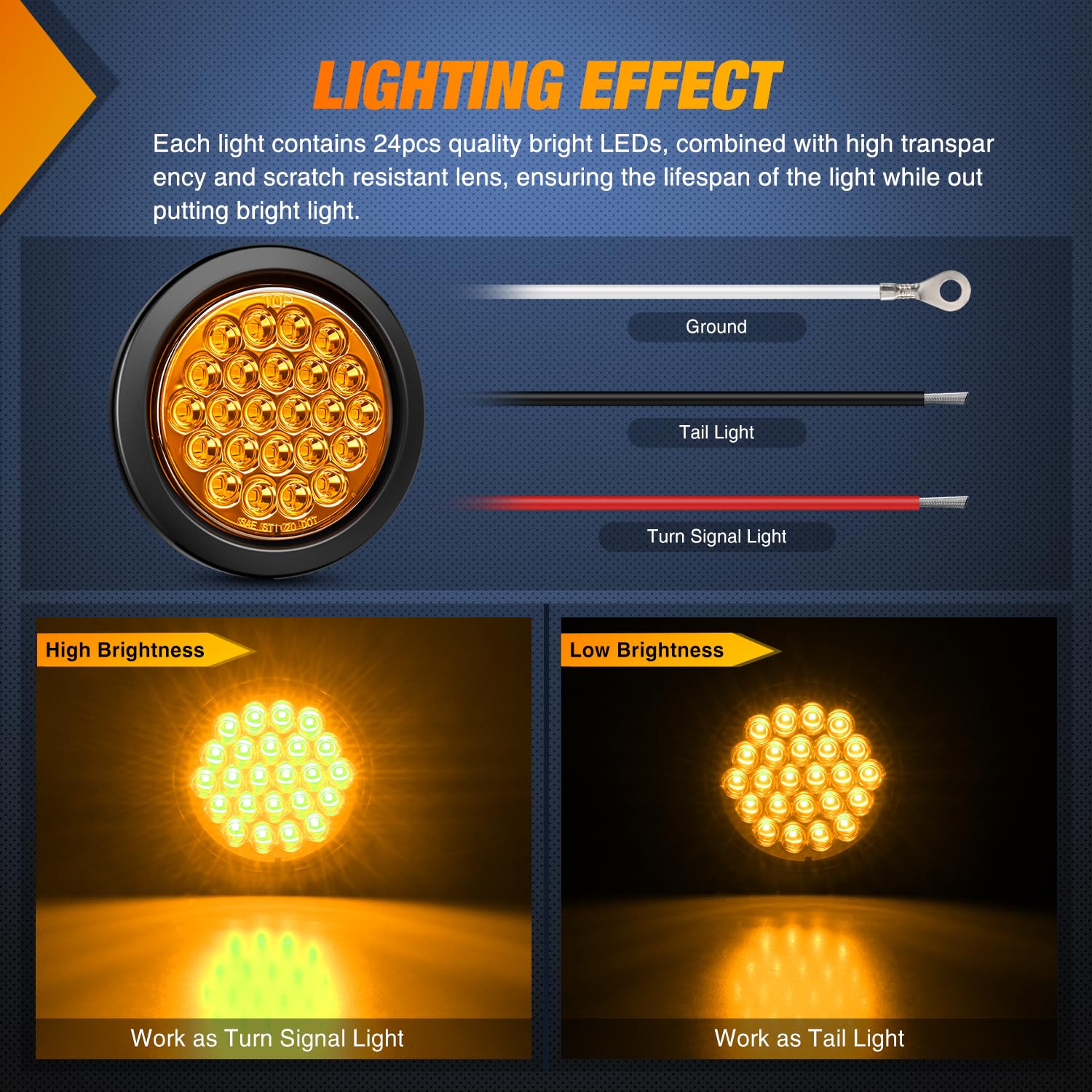 Foto 3 | Luz Trasera Para Remolque Nilight, Redonda De 4 Pulgadas, 24 Led, Color Ámbar, 2 Unidades - Venta Internacional.