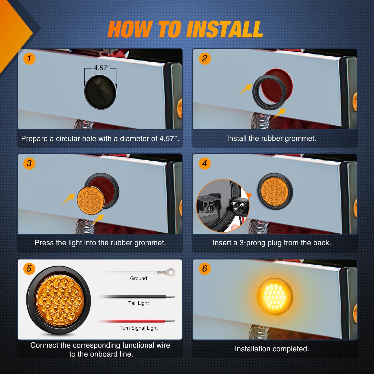 Foto 5 | Luz Trasera Para Remolque Nilight, Redonda De 4 Pulgadas, 24 Led, Color Ámbar, 2 Unidades - Venta Internacional.