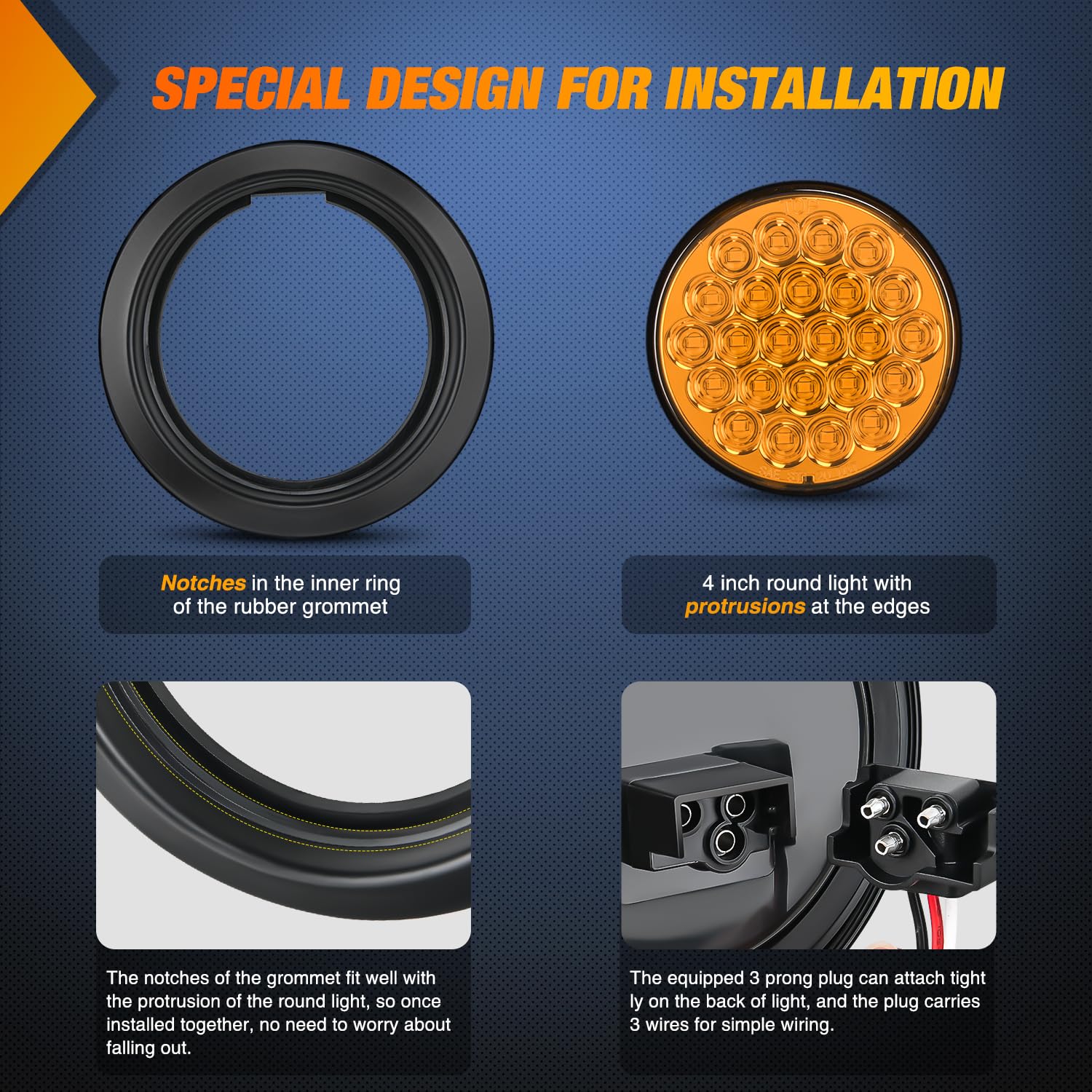 Foto 6 | Luz Trasera Para Remolque Nilight, Redonda De 4 Pulgadas, 24 Led, Color Ámbar, 2 Unidades - Venta Internacional.