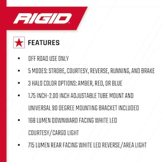 Foto 3 | Luz Trasera Rigid Industries Chase-90133 Roja Con 3 Modos - Venta Internacional.