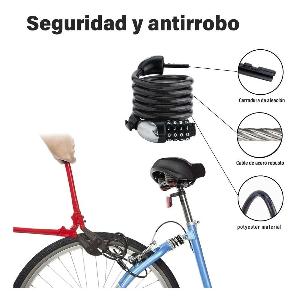 Foto 4 pulgar | Candado de Cable Seguridad para Bici o Moto Malubero color Negro