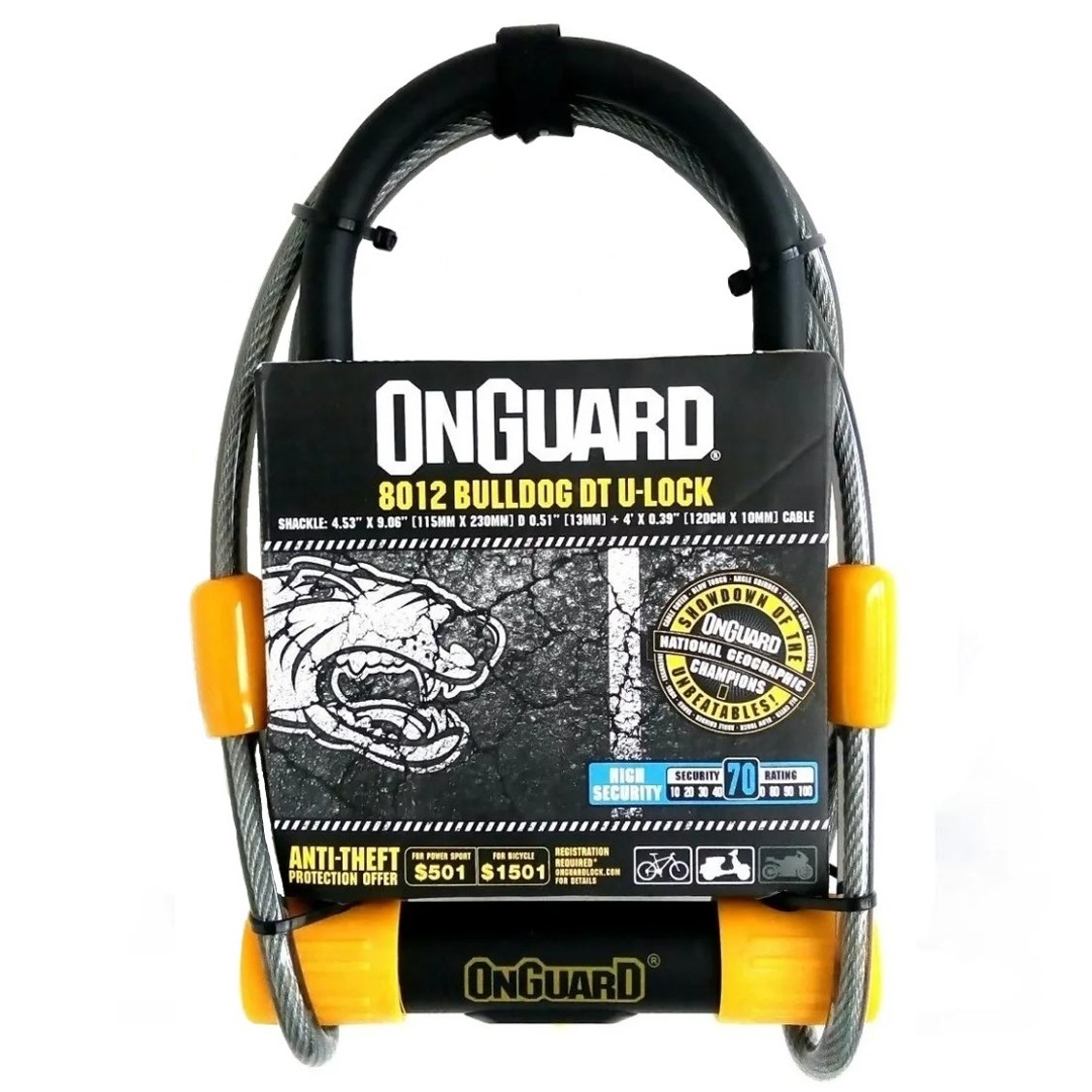 Candado Onguard 8012 U-lock con Cable Bicicleta Seguridad 70