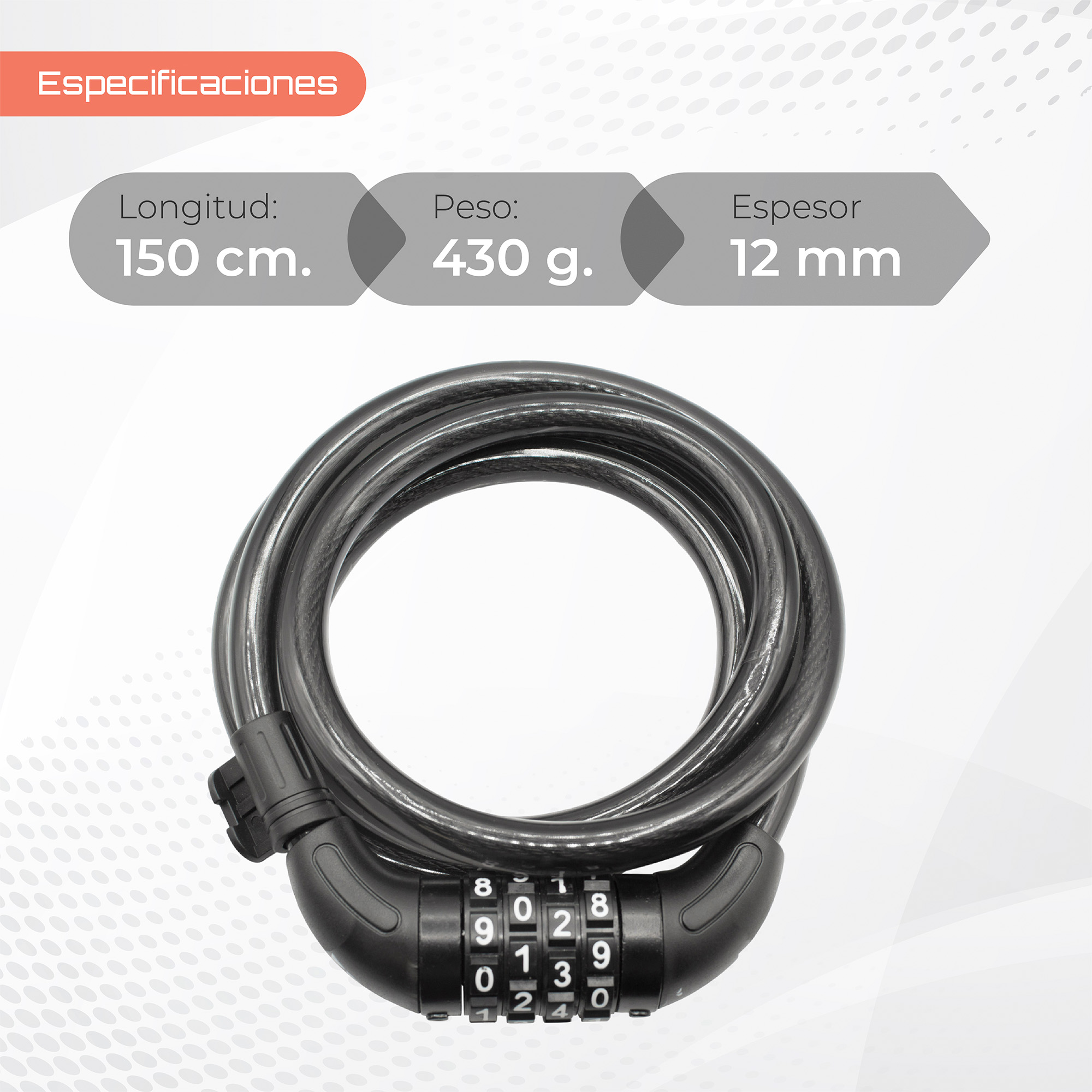 Foto 3 pulgar | Candado para Bicicleta Luma Match Cable 150 cm 4 Dígitos con Soporte