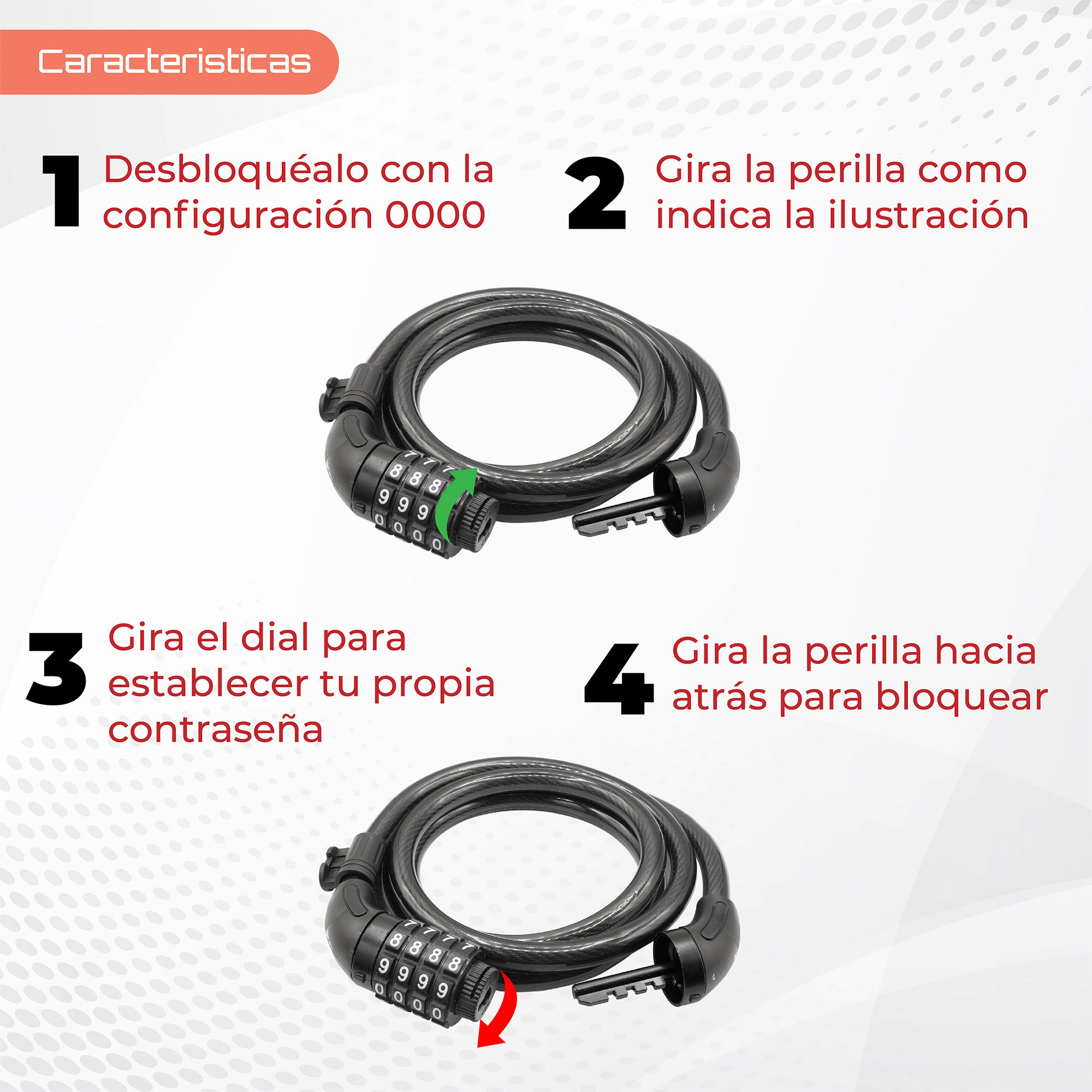 Foto 5 pulgar | Candado para Bicicleta Luma Match Cable 150 cm 4 Dígitos con Soporte