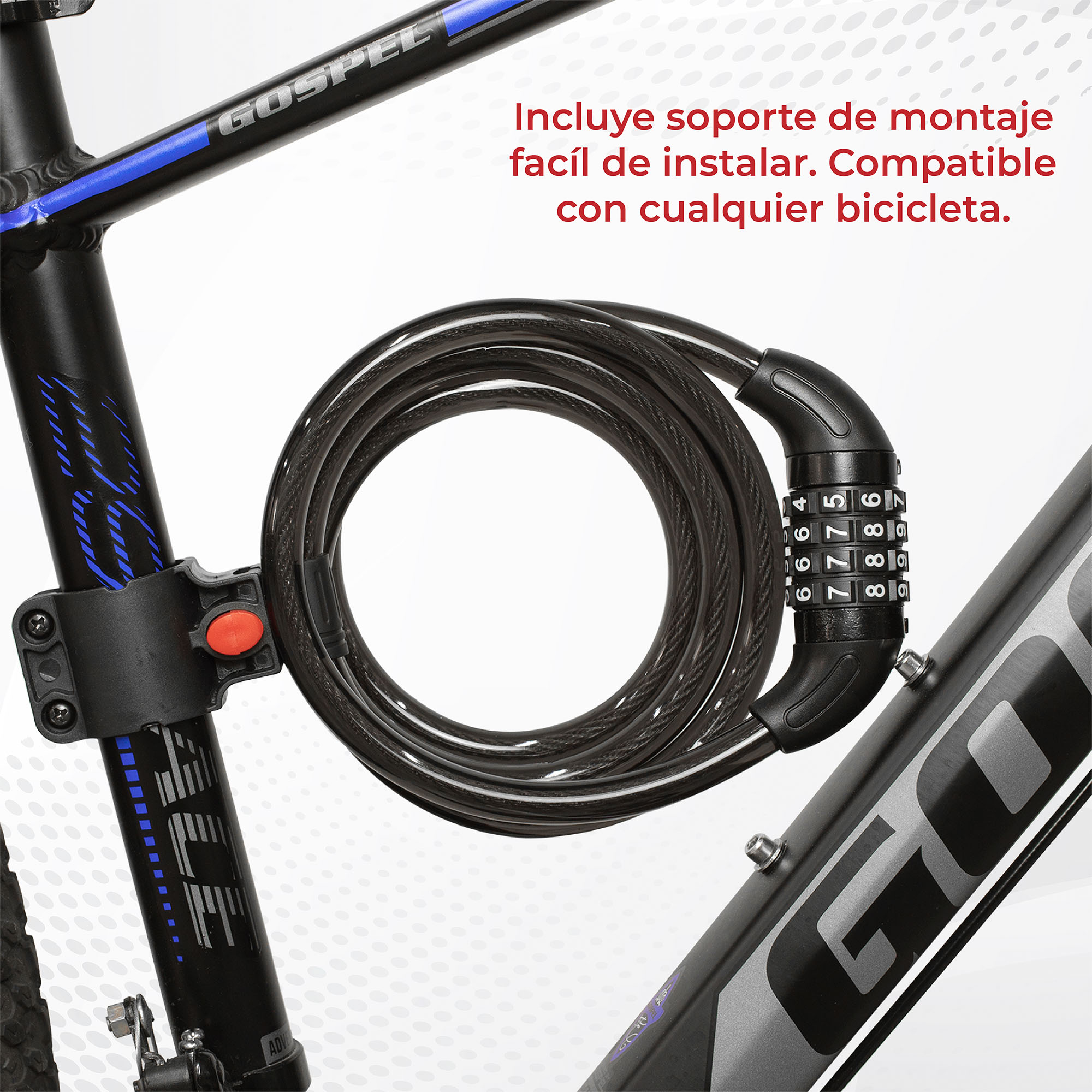 Foto 6 pulgar | Candado para Bicicleta Luma Match Cable 150 cm 4 Dígitos con Soporte