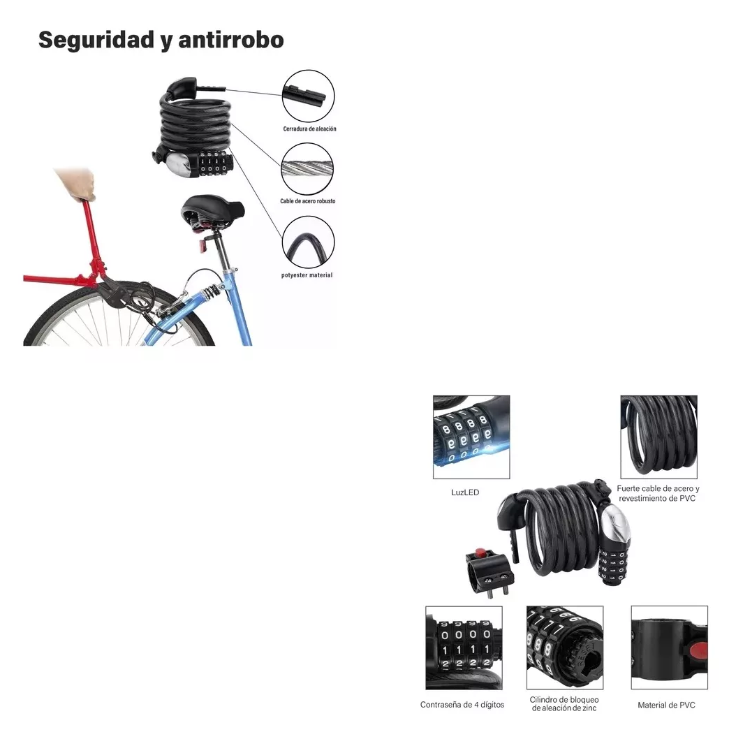 Foto 4 | Candado de Cable Cadena Seguridad para Bici o Moto Negra