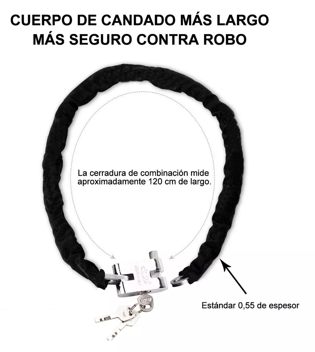 Foto 3 pulgar | Cerradura de Cadena Antirrobo para Bicicleta y Motocicleta Negra