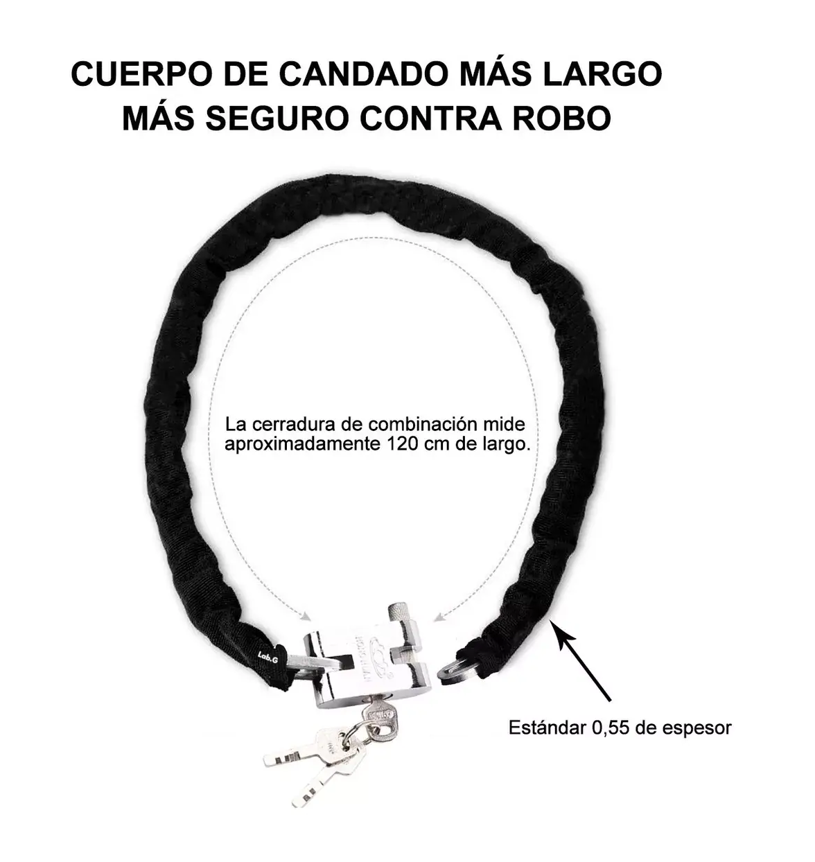 Foto 3 pulgar | Cerradura De Cadena Lab.g Antirrobo Para Bicicleta Y Motocicleta Negro
