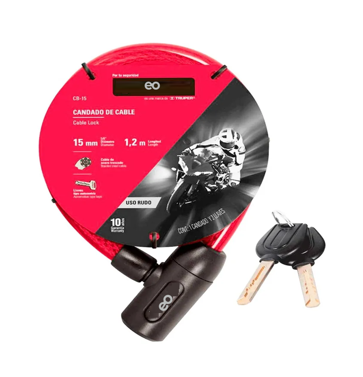 Foto 2 | Candado De Cable Con Llave 15mm De 1.20m Moto Bicicleta Eo Safe Imports Esi-19310 Rojo