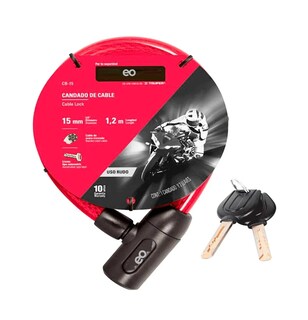 Foto 2 | Candado De Cable Con Llave 15mm De 1.20m Moto Bicicleta Eo Safe Imports Esi-19310 Rojo