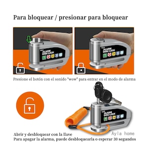 Foto 4 | Candado De Disco Home Para Moto Con Alarma 120db Gris Naranja