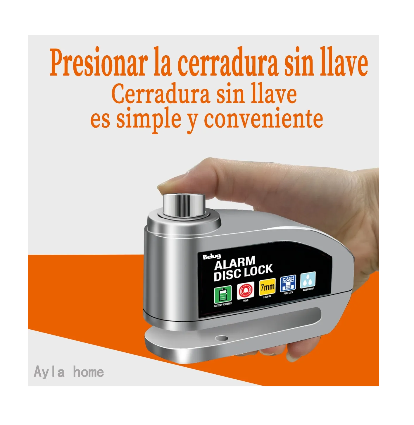 Foto 2 | Candado De Disco Home Para Moto Con Alarma 120db Gris Naranja