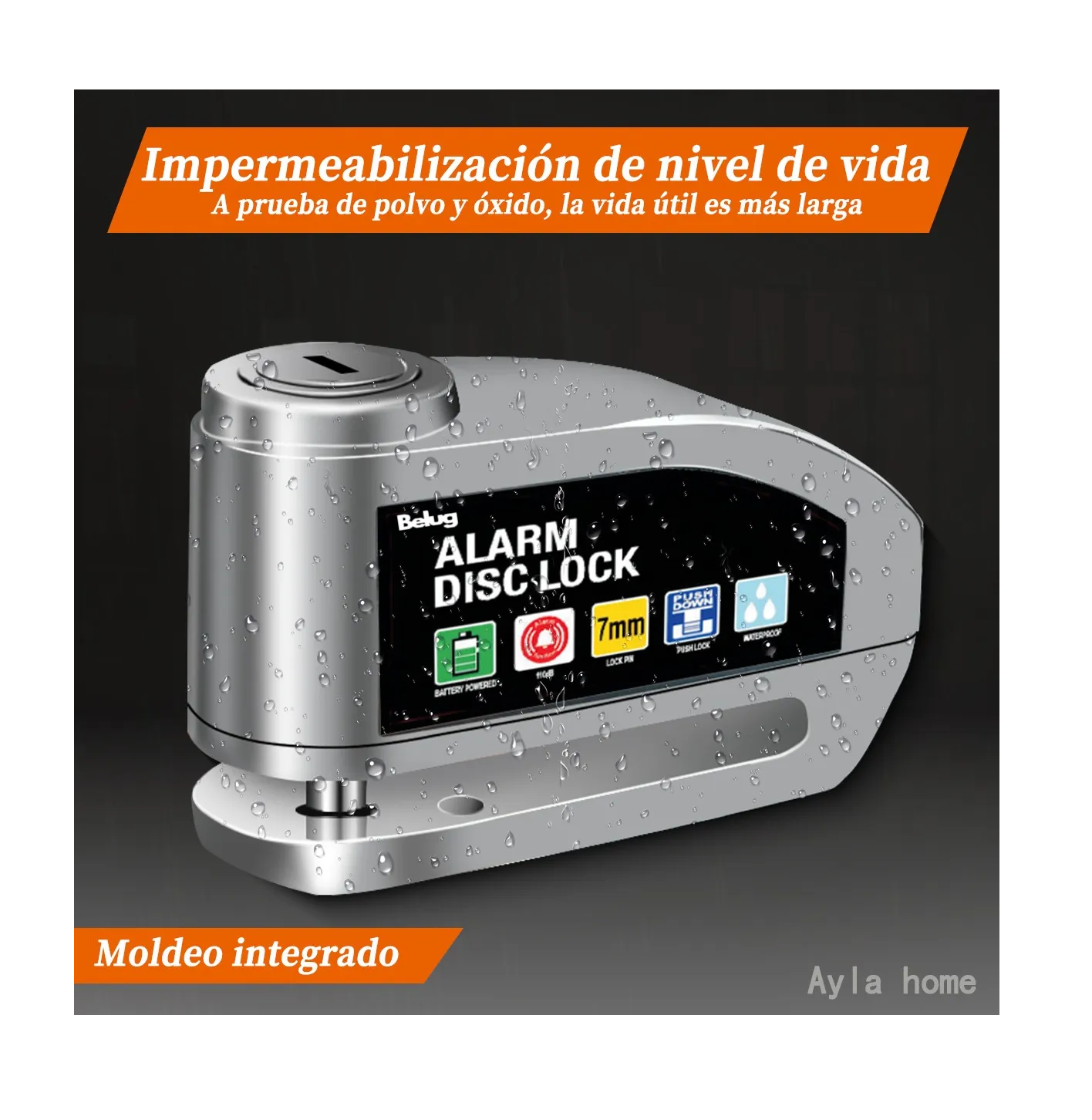 Foto 3 | Candado De Disco Home Para Moto Con Alarma 120db Gris Naranja