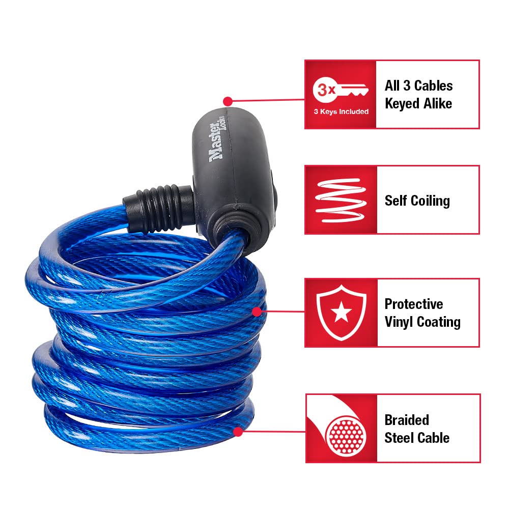 Foto 2 | Cables Master Lock 8127tri Para Candado Para Bicicleta  Paquete De 3 Unidades  Con Llave - Venta Internacional.