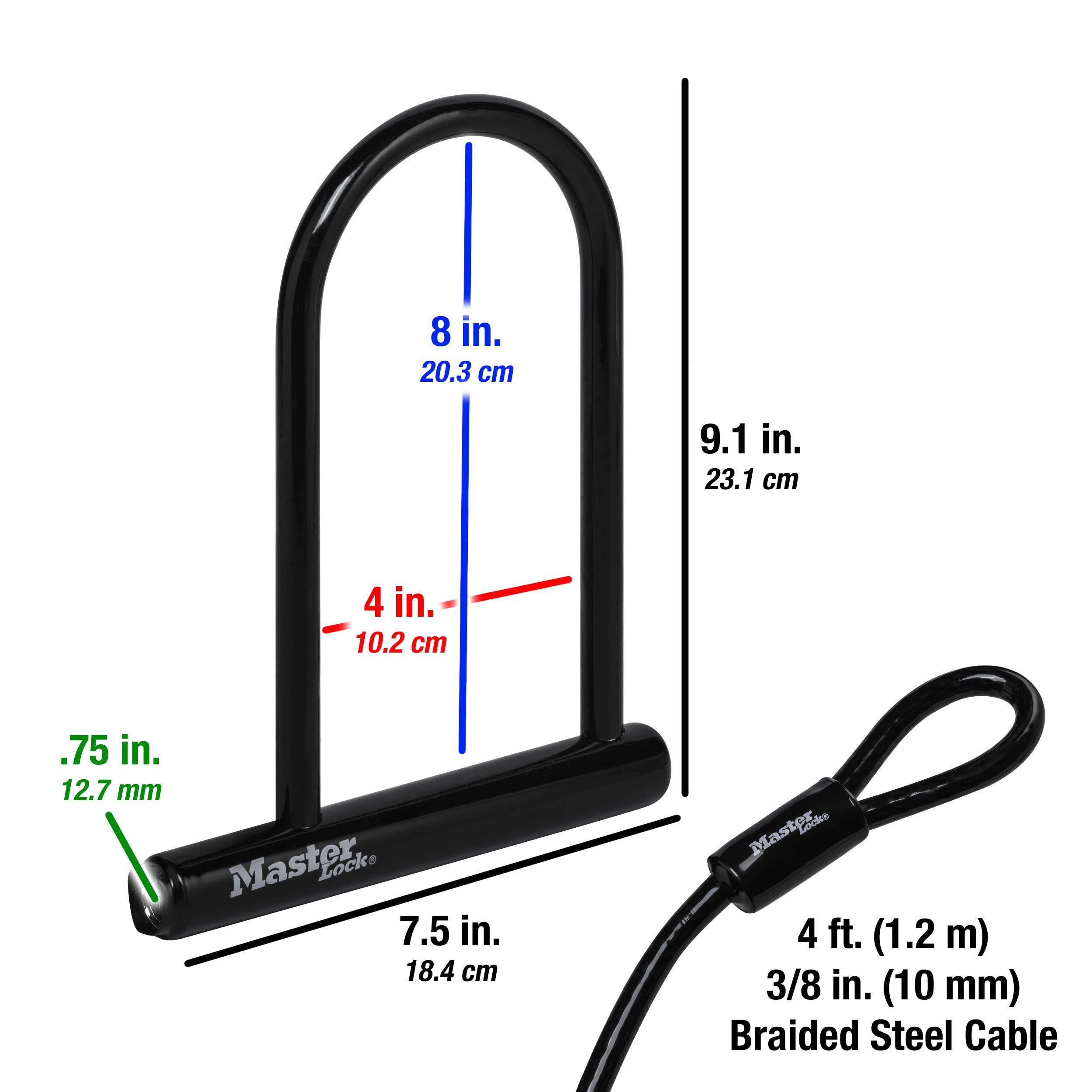 Foto 4 pulgar | Candado Bike Lock Master Lock 7.25 U Con Cable En Forma De Bucle - Venta Internacional.
