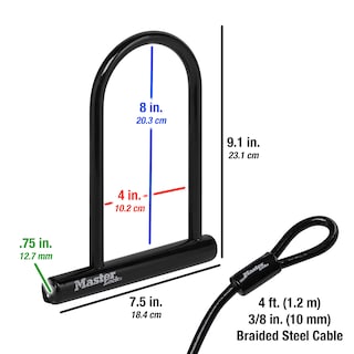 Foto 3 | Candado Bike Lock Master Lock 7.25 U Con Cable En Forma De Bucle - Venta Internacional.