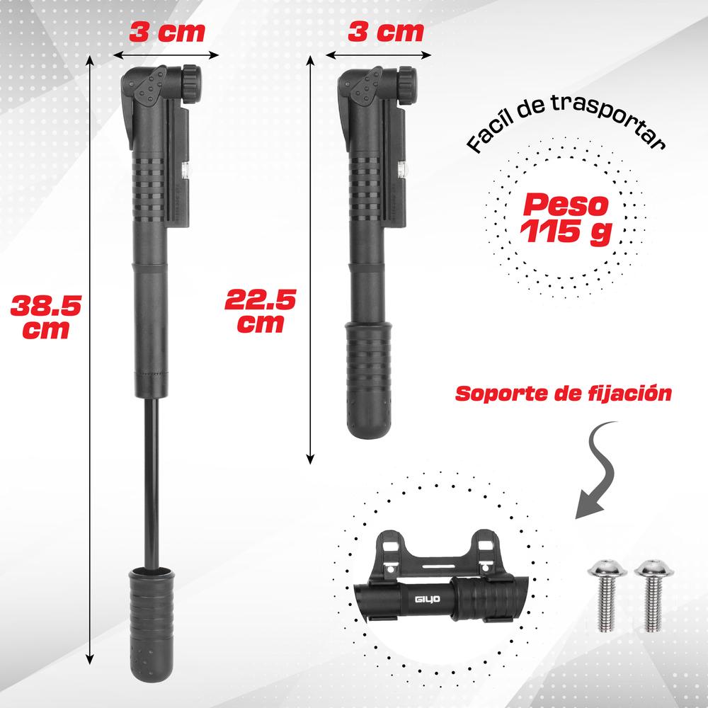 Foto 5 pulgar | Bomba Mini Giyo para Bicicleta con Medidor color Plata