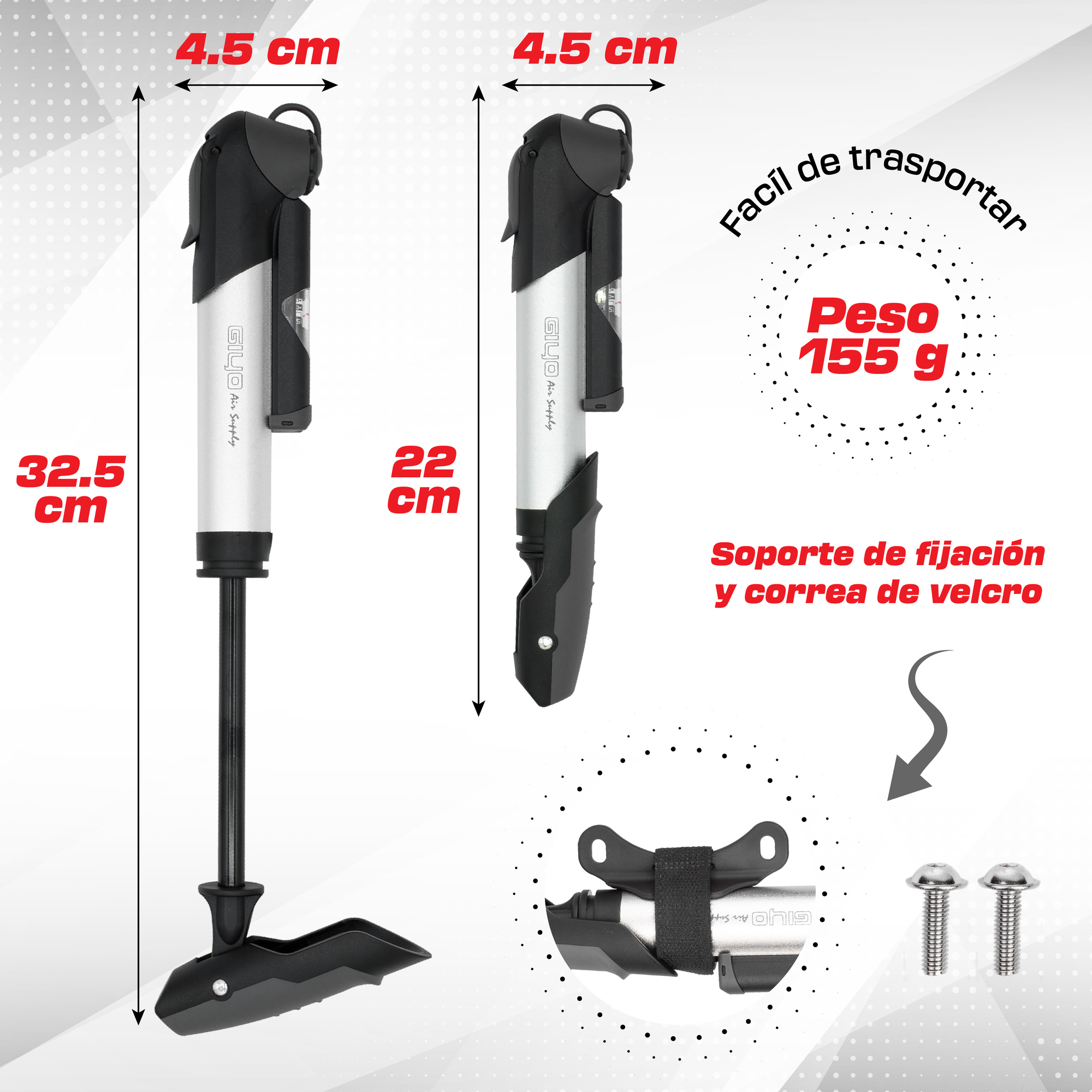 Foto 5 pulgar | Bomba Mini Para Bicicleta Con Medidor Genérico Giyo