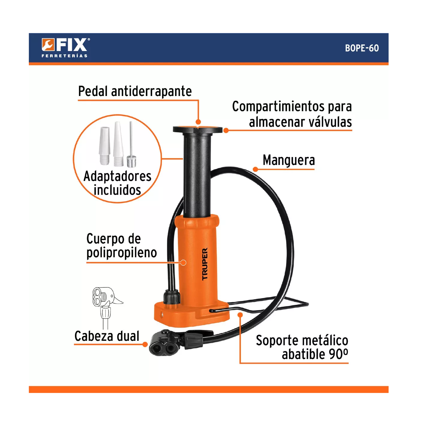 Foto 5 pulgar | Bomba para Inflar Balones Llantas de Pedal C/Válvulas Naranja