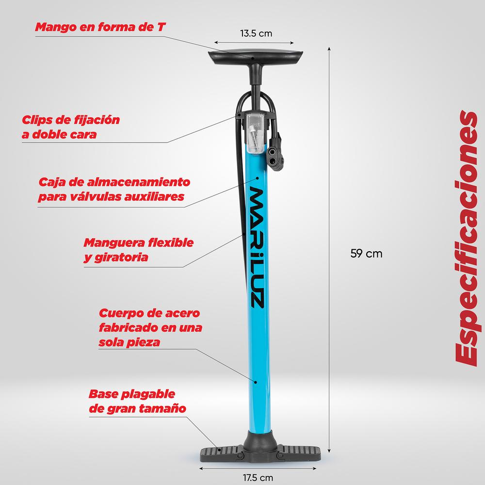 Foto 4 pulgar | Bomba de Pie para Bicicleta Mariluz con Válvula Azul