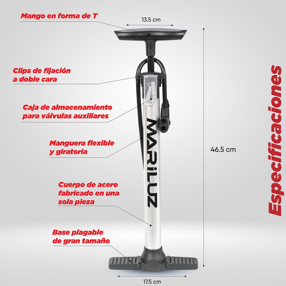 Foto 3 | Bomba de Pie para Bicicleta Mariluz Plateada