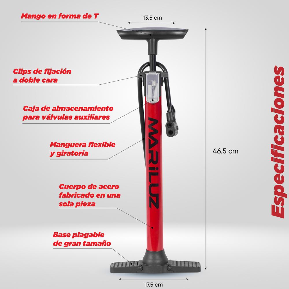 Foto 4 pulgar | Bomba de Pie para Bicicleta Mariluz con Válvula Roja