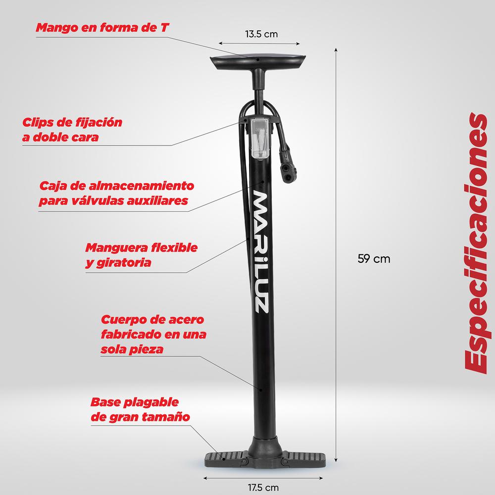 Foto 3 | Bomba de Pie para Bicicleta Mariluz con Válvula Negra