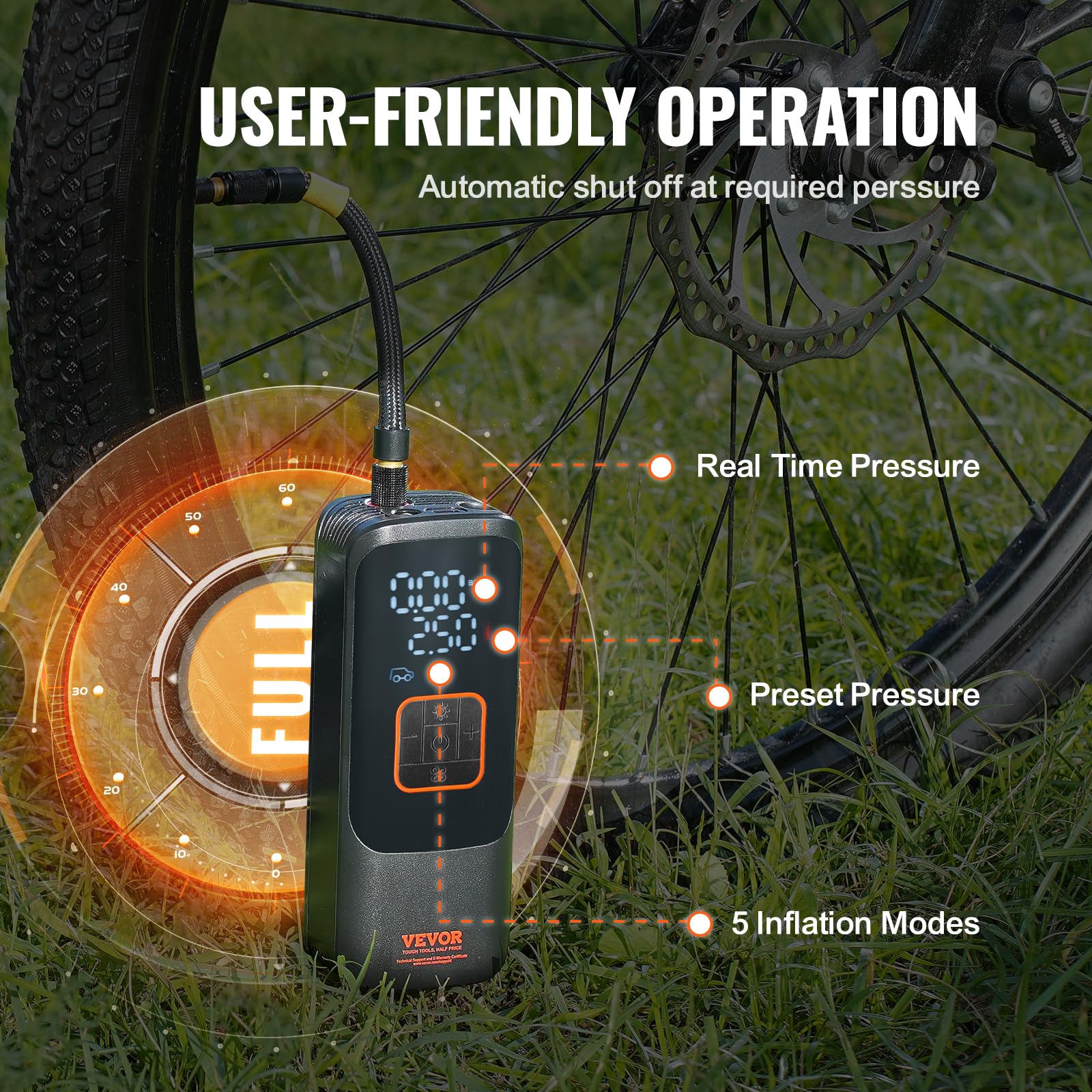 Foto 5 pulgar | Bomba Eléctrica Para Bicicleta, Inflador De Neumáticos Vevor, 150 Psi, Con Apagado Automático - Venta Internacional.