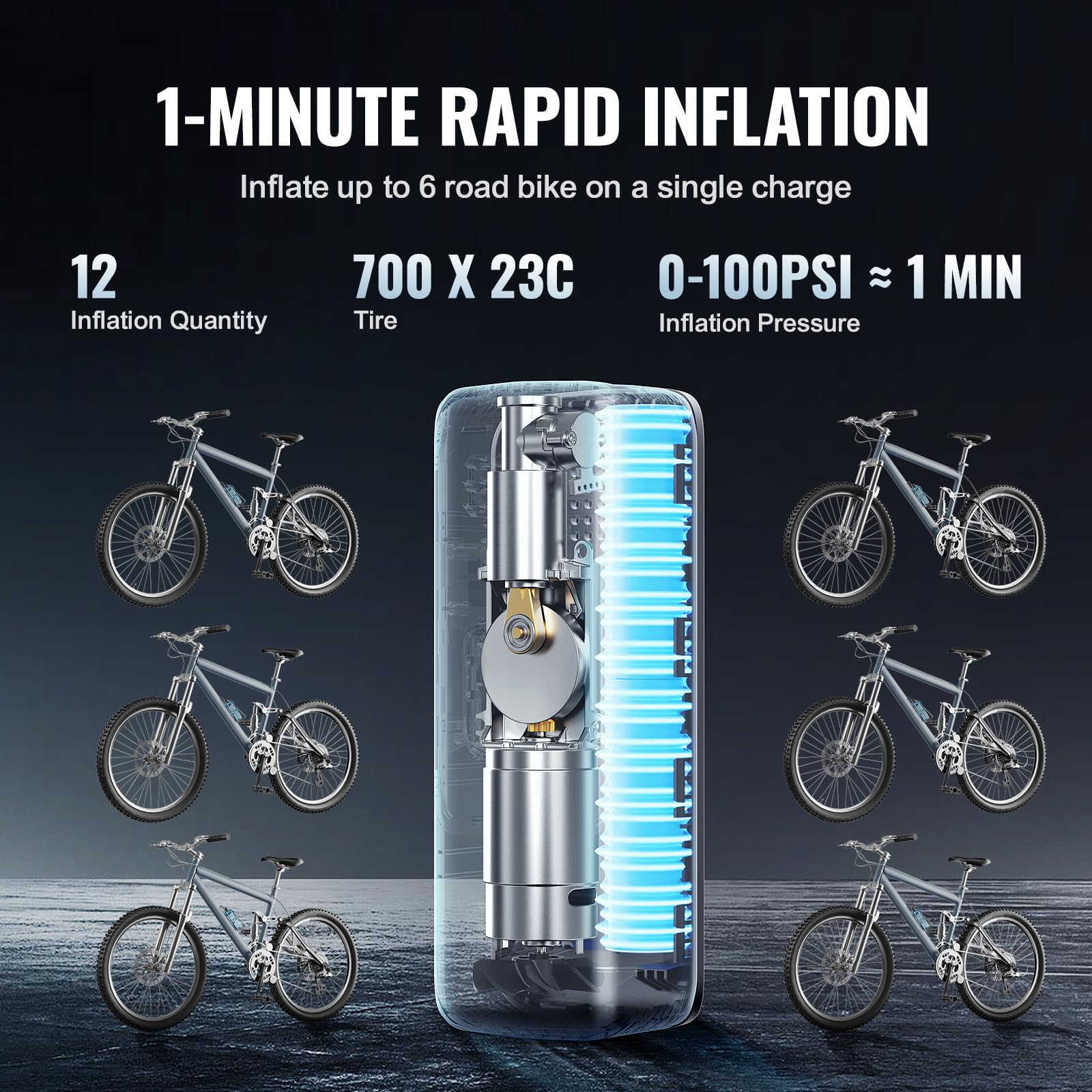 Foto 5 | Bomba Eléctrica Para Bicicleta, Inflador De Neumáticos Vevor, 150 Psi, Con Apagado Automático - Venta Internacional.