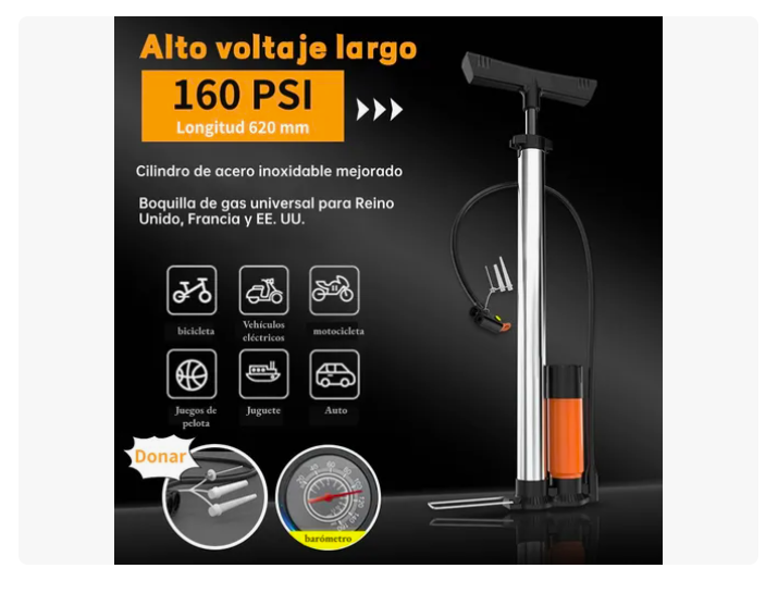 Foto 3 pulgar | Bomba De Alta Xtellar  Aire Para Bici Y Moto Con Medidor De Presion