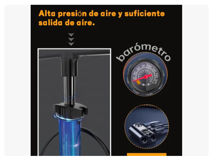 Foto 5 pulgar | Bomba De Alta Xtellar  Aire Para Bici Y Moto Con Medidor De Presion