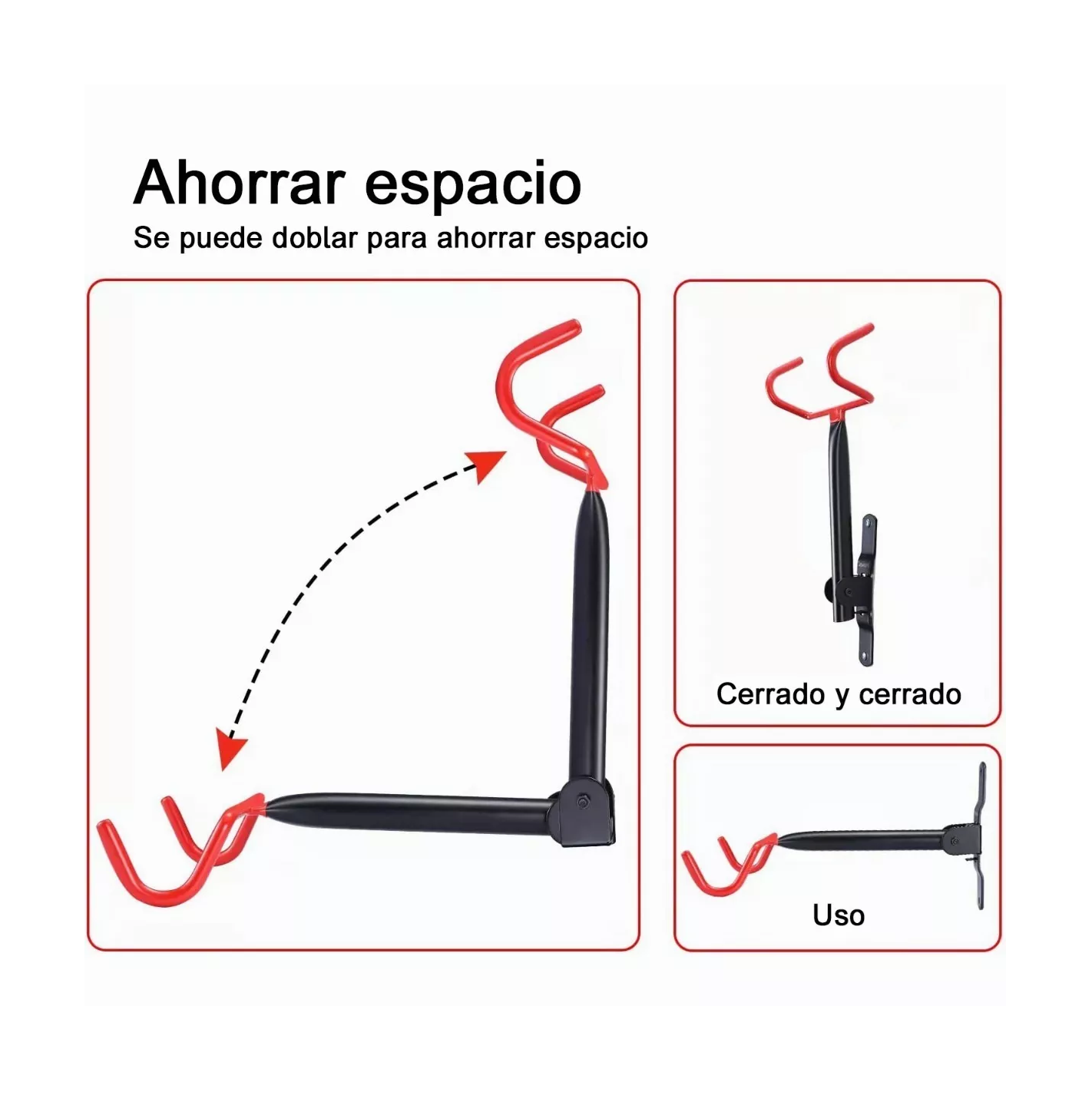 Foto 4 pulgar | Soporto de Pared para Bicicleta Lab.G Doble Gancho Negro con Rojo