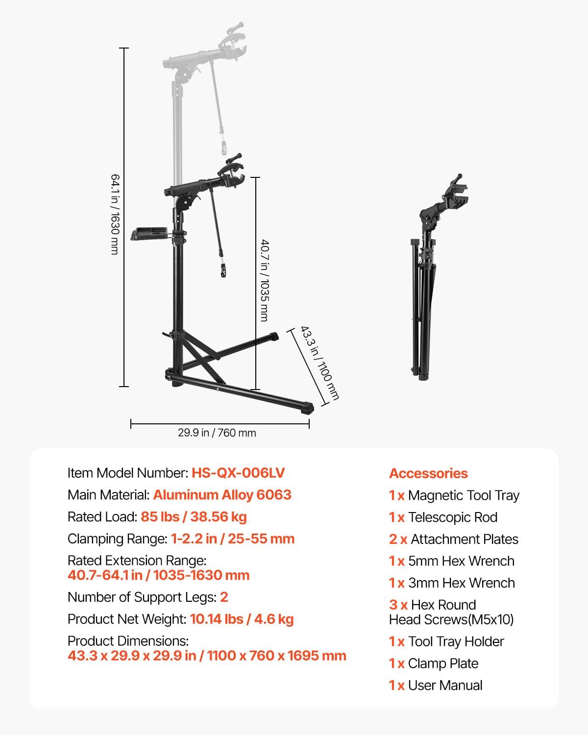 Foto 8 pulgar | Soporte De Reparación De Bicicletas Vevor Heavor Heavy Duty De 38,56 Kg Con Altura Ajustable - Venta Internacional.