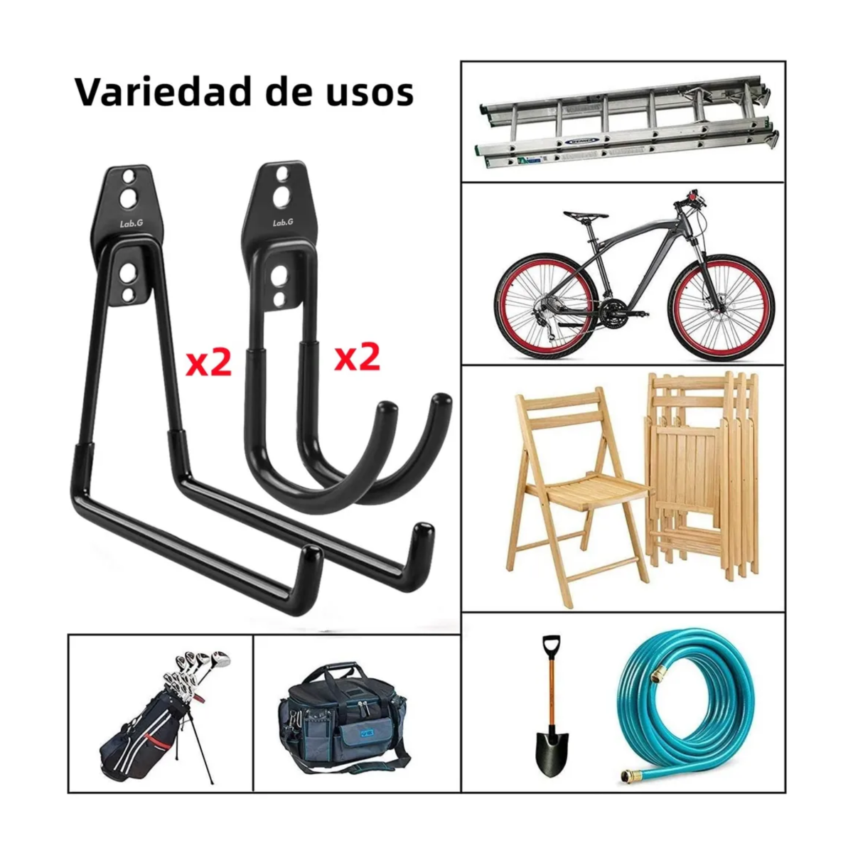 Foto 2 | 4 Ganchos De Suspensión De Bicicleta De Pared De Acero Lab.g Negro