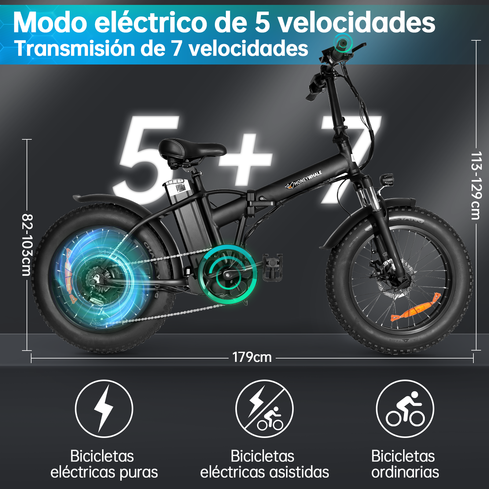 Foto 3 pulgar | Bicicleta Eléctrica Plegable Honey Whale F6 Negro