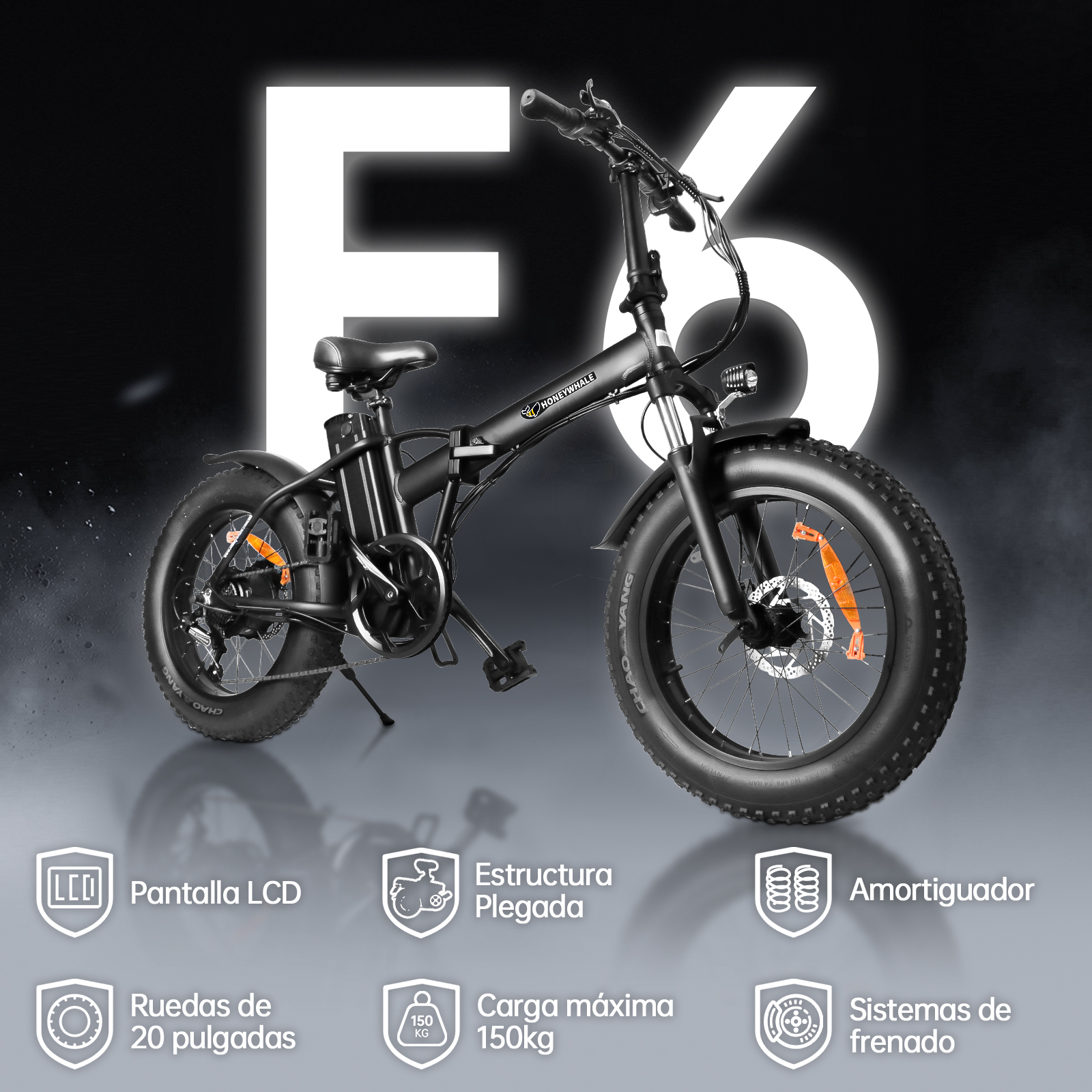 Foto 7 | Bicicleta Eléctrica Plegable Honey Whale F6 Negro