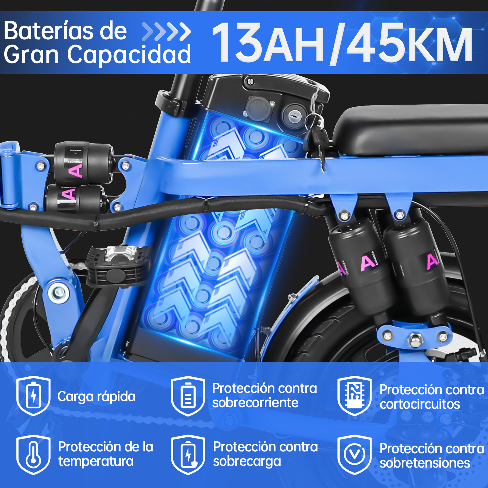 Foto 7 pulgar | Bicicleta Eléctrica Plegable Honey Whale S6 Pro color Azul