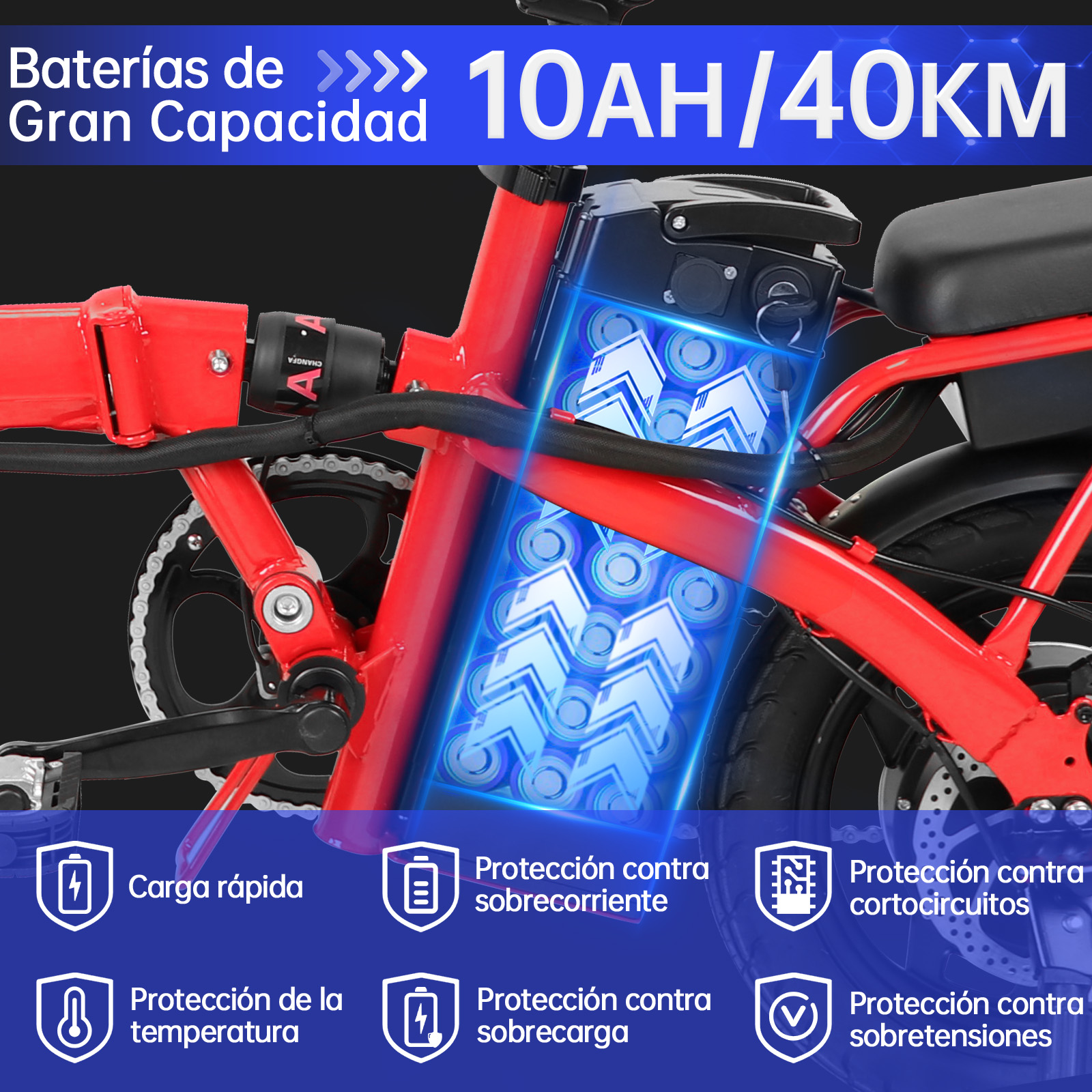 Foto 5 pulgar | Bicicleta Eléctrica Plegable Honey Whale S6 Roja