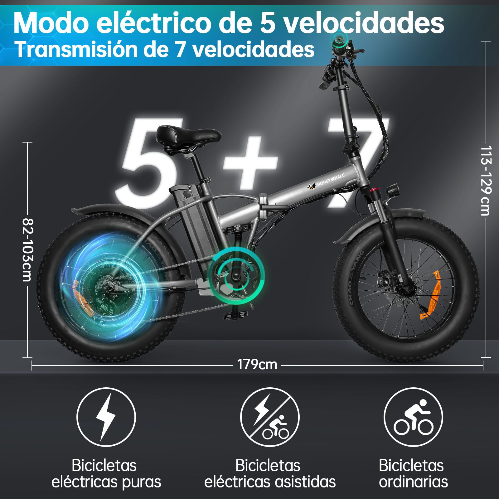 Foto 3 pulgar | Bicicleta Eléctrica Plegable Honey Whale F6 color Gris