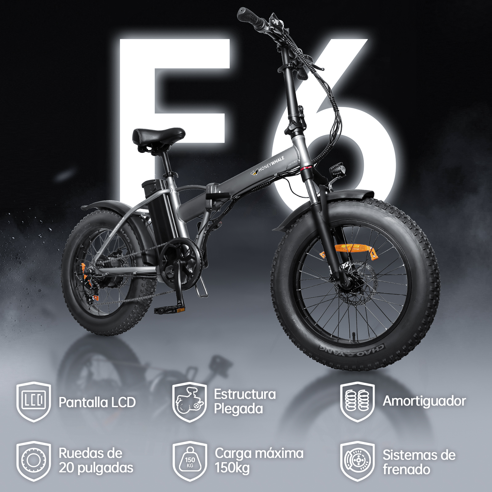 Foto 7 | Bicicleta Eléctrica Plegable Honey Whale F6 color Gris