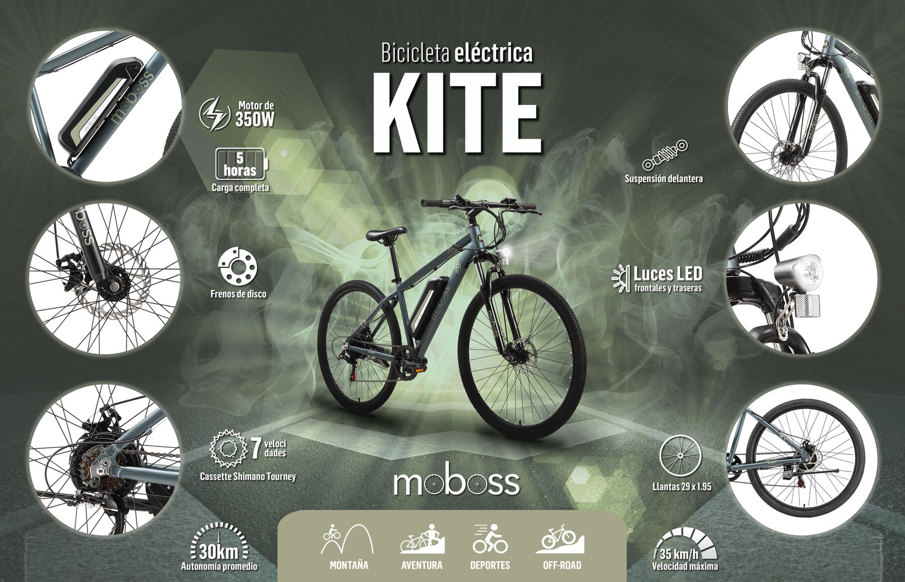Foto 9 pulgar | Bicicleta Eléctrica Moboss Kite R29 color Verde