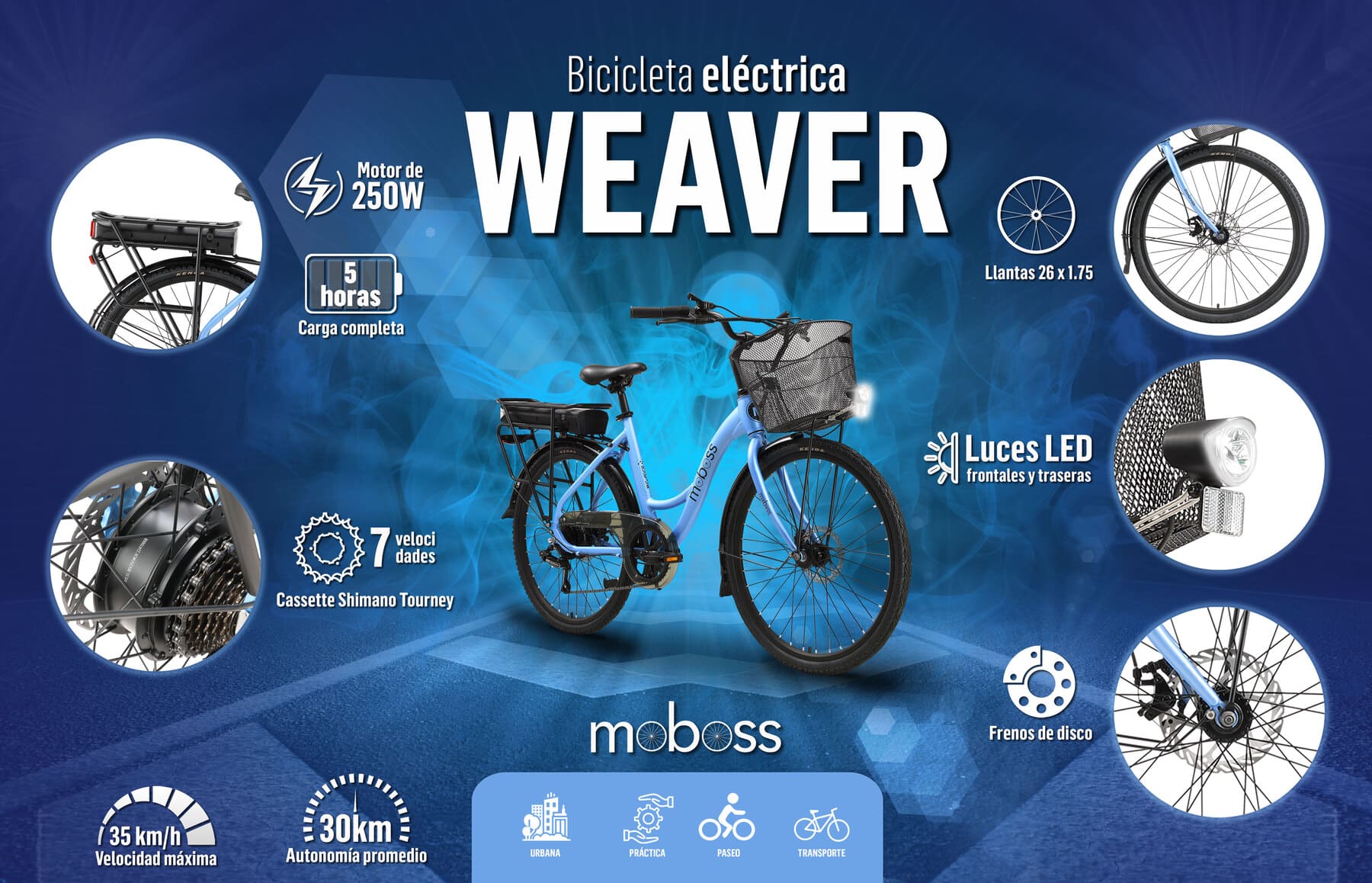 Foto 8 | Bicicleta Eléctrica Moboss Weaver R26 color Azul