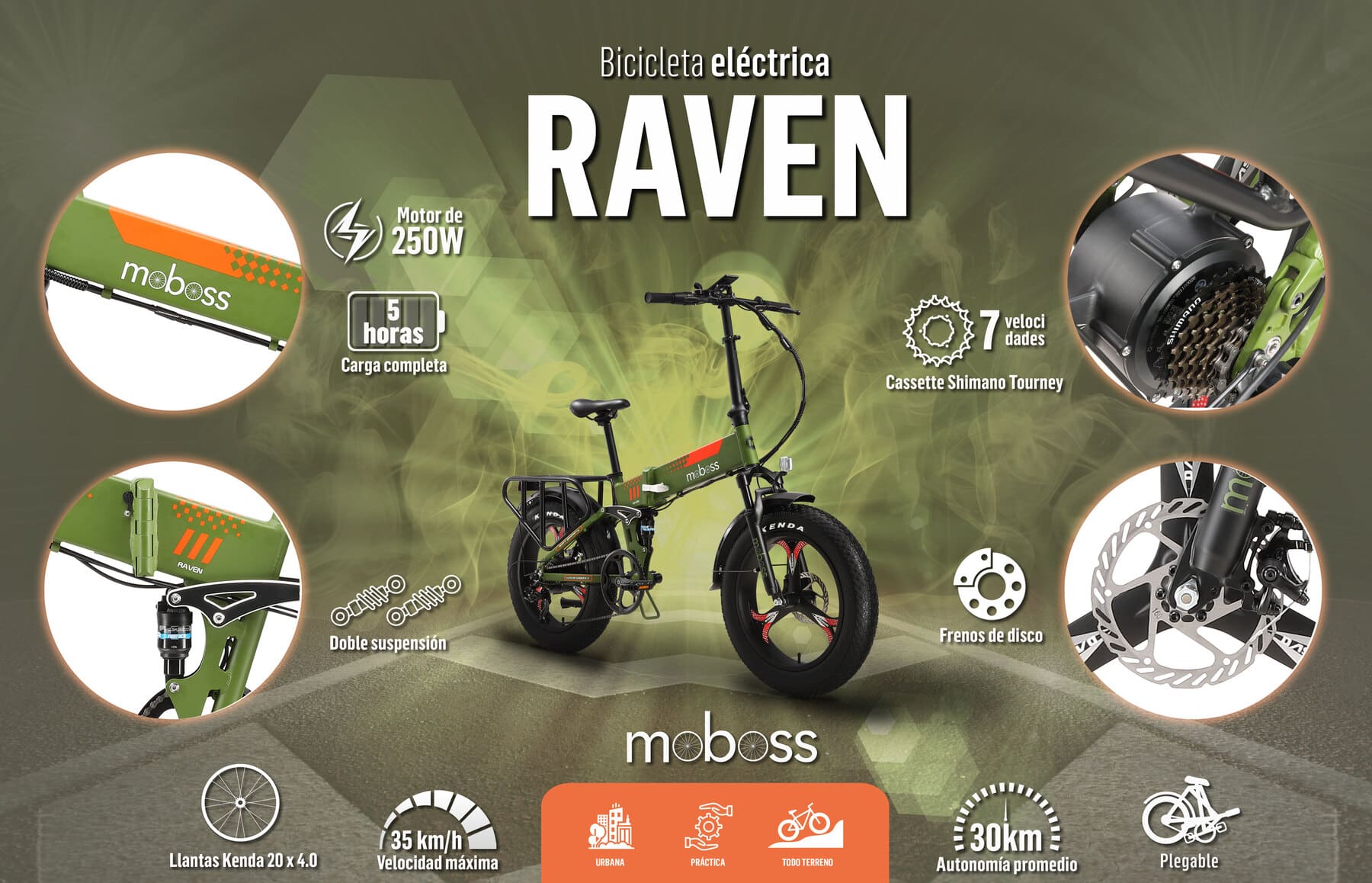 Foto 9 pulgar | Bicicleta Eléctrica Moboss Raven R20 color Verde