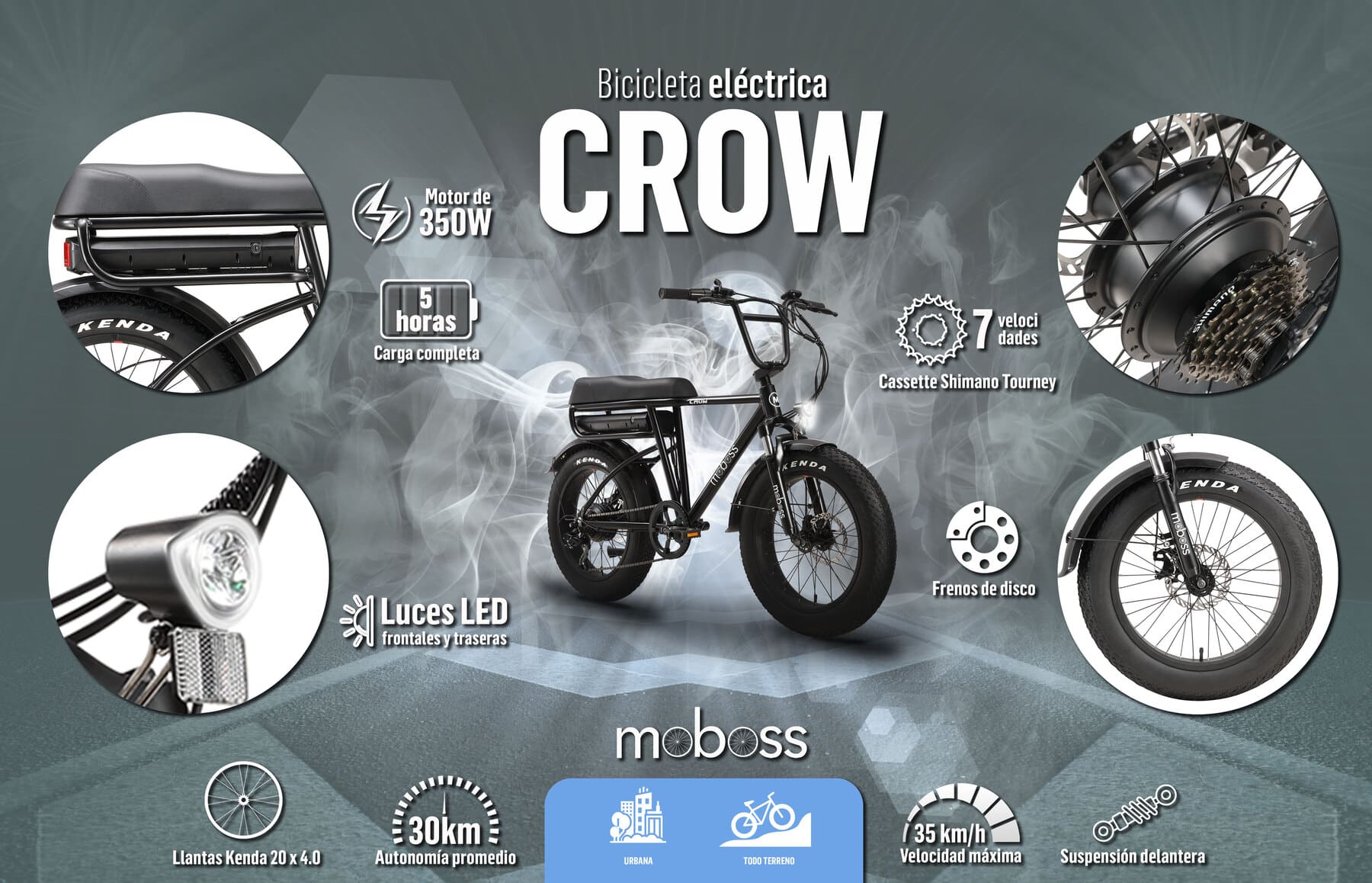 Foto 8 | Bicicleta Eléctrica Moboss Crow color Negro