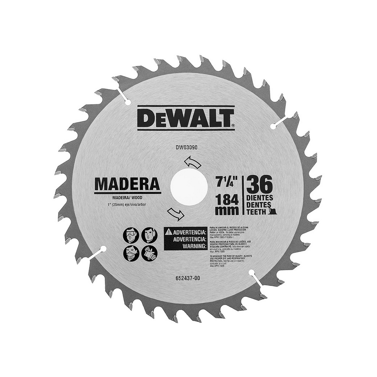 Sierra Circular Dewalt 7.1/4”x1” 36 Dientes con Tungsteno con Fino Madera